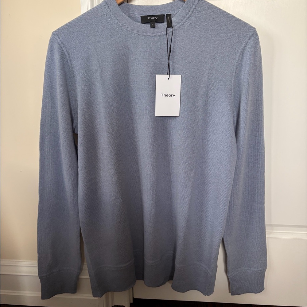 NWT Theory Hilles Men's Light Blue Crewneck Cashmere Sweater